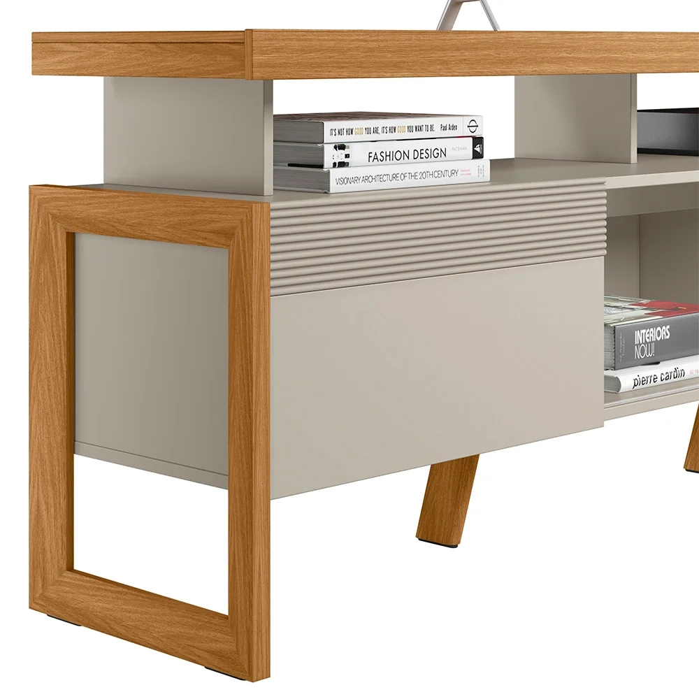 Rack Bancada de TV 70 Polegadas 2 Portas Agata L06 Nature/Off White - Mpozenato