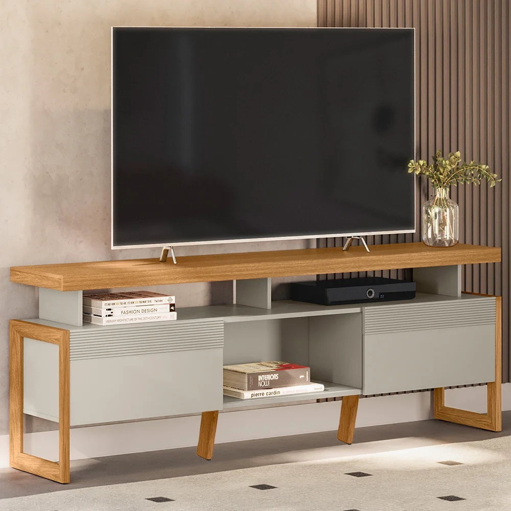 Rack Bancada de TV 70 Polegadas 2 Portas Agata L06 Nature/Off White - Mpozenato