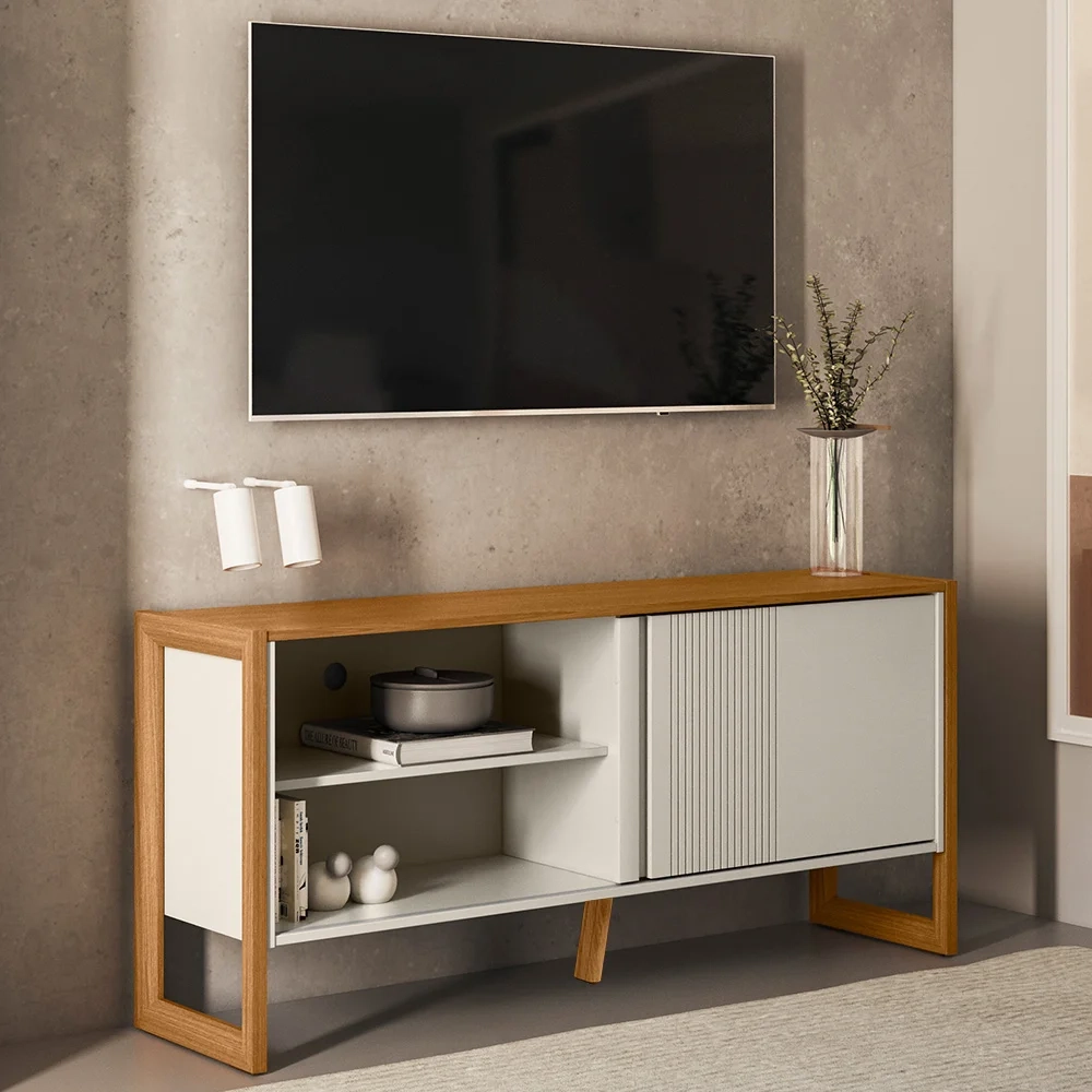 Rack Bancada de TV 55 Polegadas Glossy L06 Nature/Off White - Mpozenato