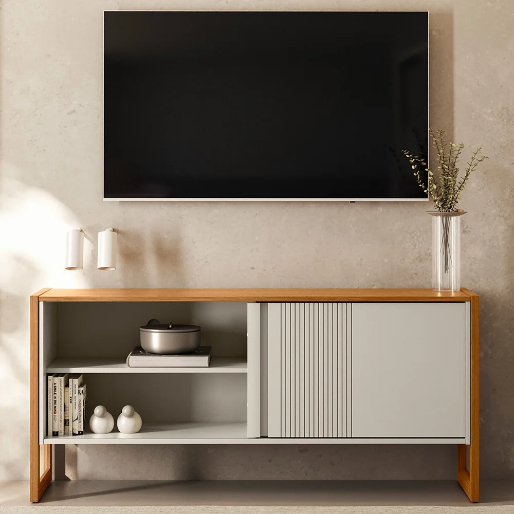 Rack Bancada de TV 55 Polegadas Glossy L06 Nature/Off White - Mpozenato