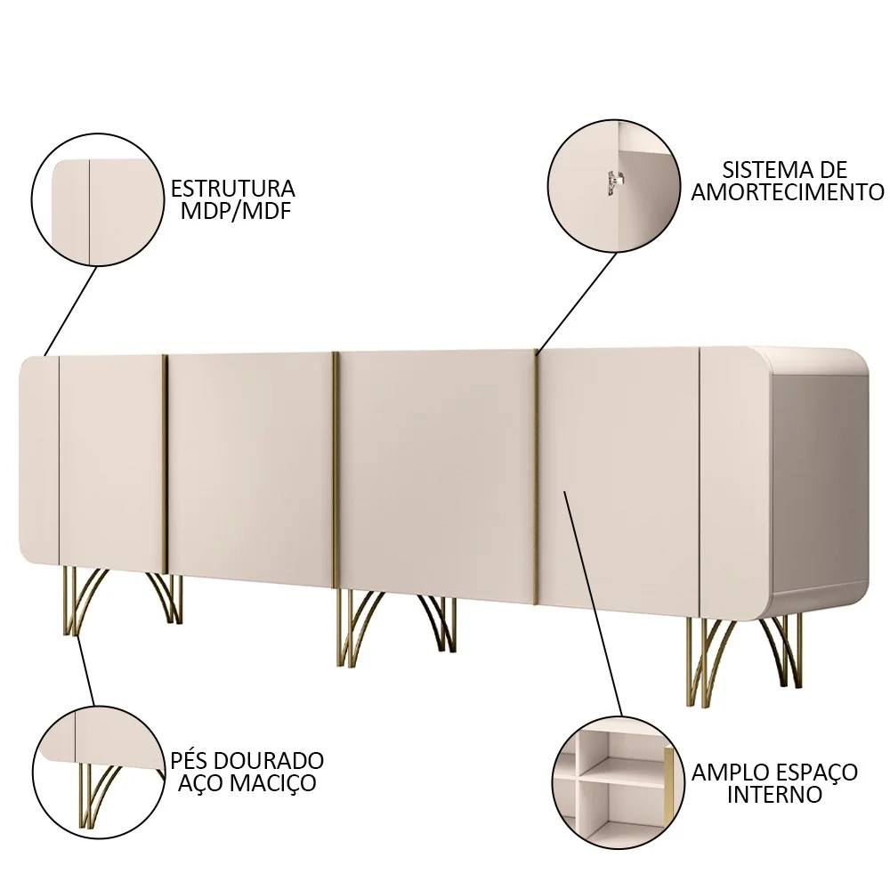 Balcão Buffet Piacente Com Cristaleira Alvora H01 Off White - Mpozenato