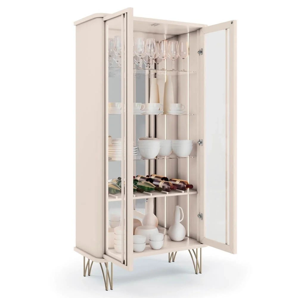 Balcão Buffet Piacente Com Cristaleira Alvora H01 Off White - Mpozenato