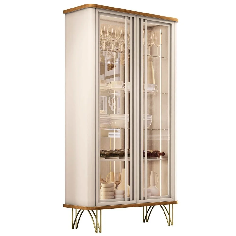 Balcão Buffet Piacente Com Cristaleira Alvora H01 Off White/Cinamomo - Mpozenato