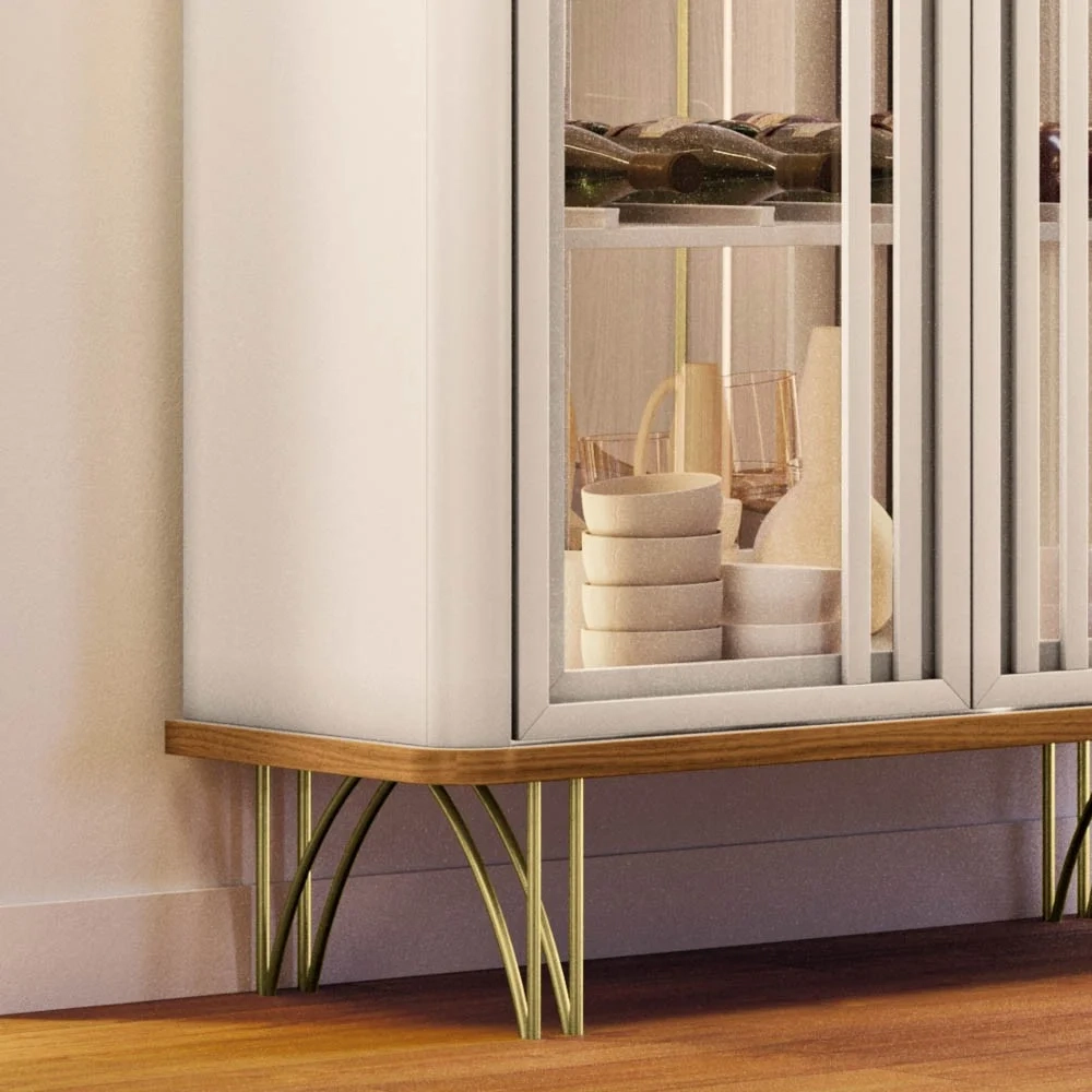 Cristaleira de Vidro com Espelho Alvora H01 Off White/Cinamomo - Mpozenato