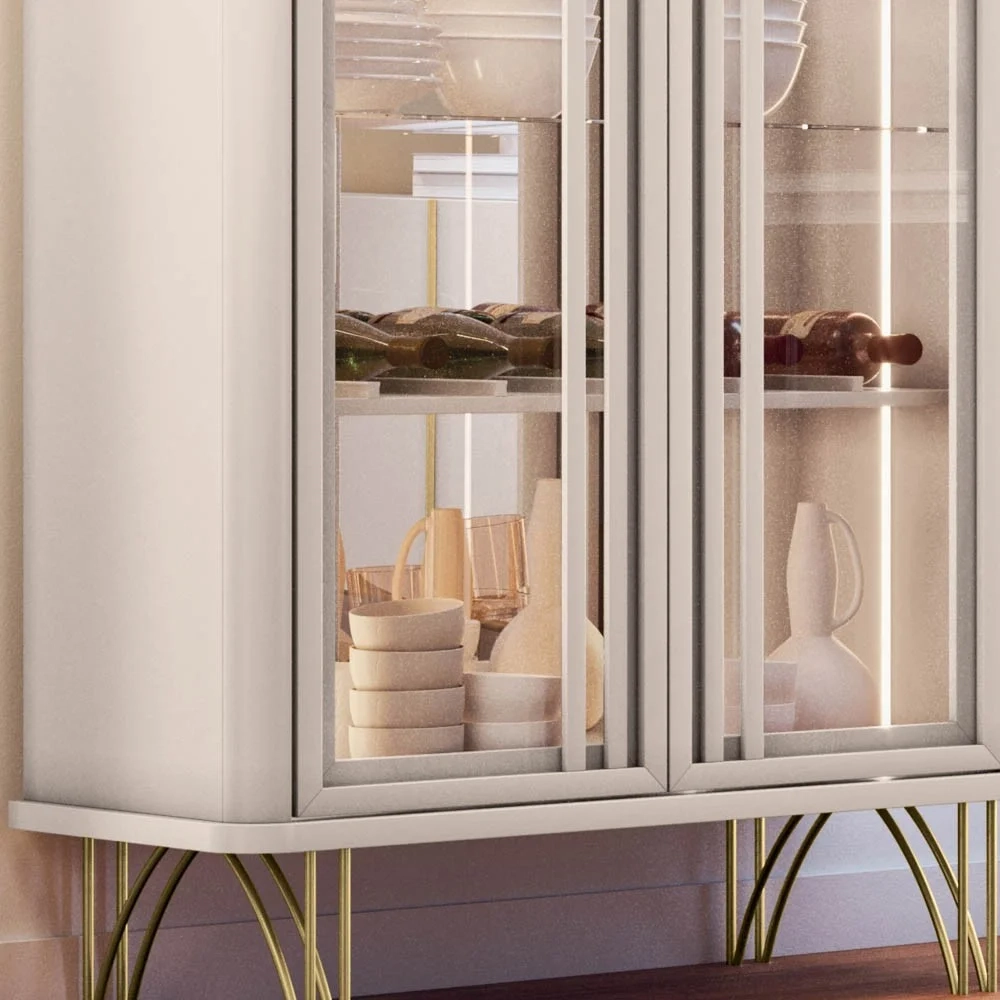 Cristaleira de Vidro com Espelho Alvora H01 Off White - Mpozenato