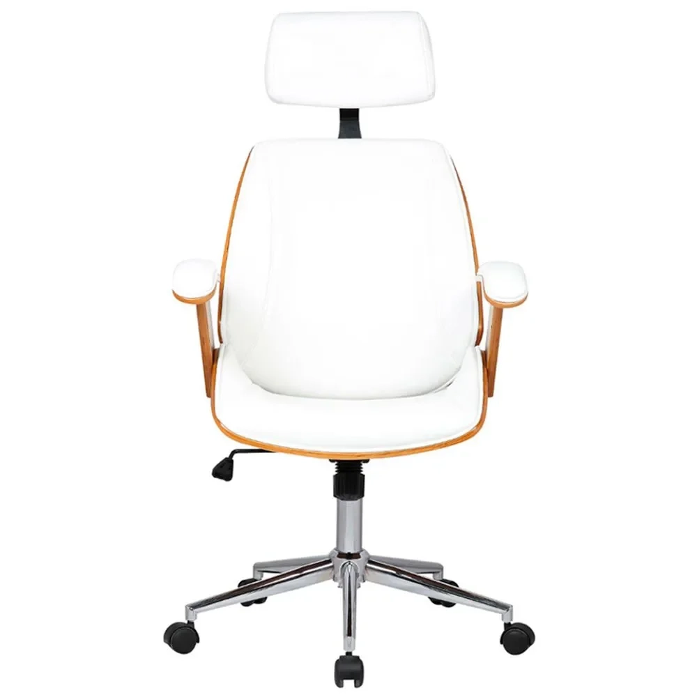 Cadeira de Escritório Presidente Giratória Madeira Liziê R02 Sintético Branco - Mpozenato