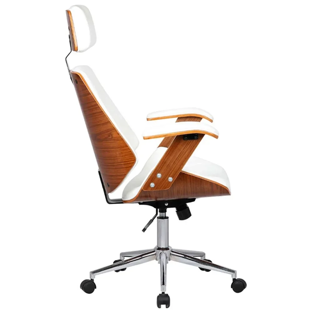 Cadeira de Escritório Presidente Giratória Madeira Liziê R02 Sintético Branco - Mpozenato