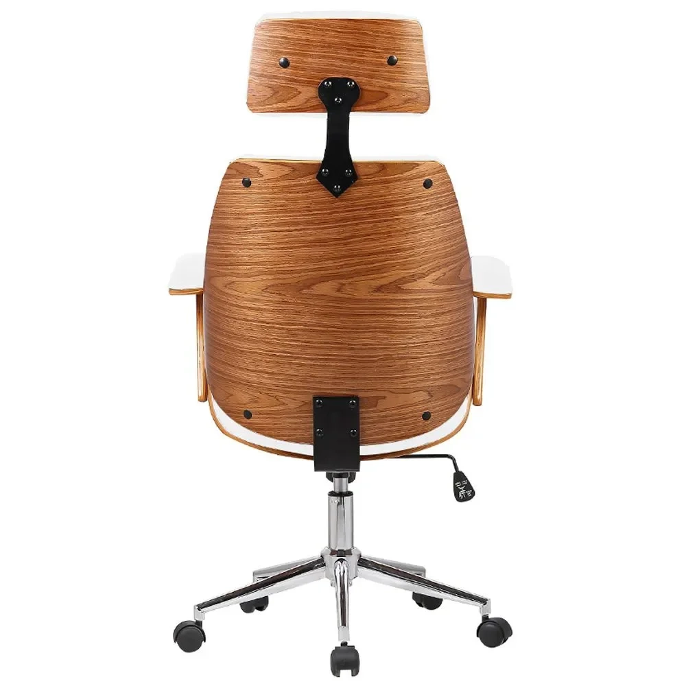 Cadeira de Escritório Presidente Giratória Madeira Liziê R02 Sintético Branco - Mpozenato