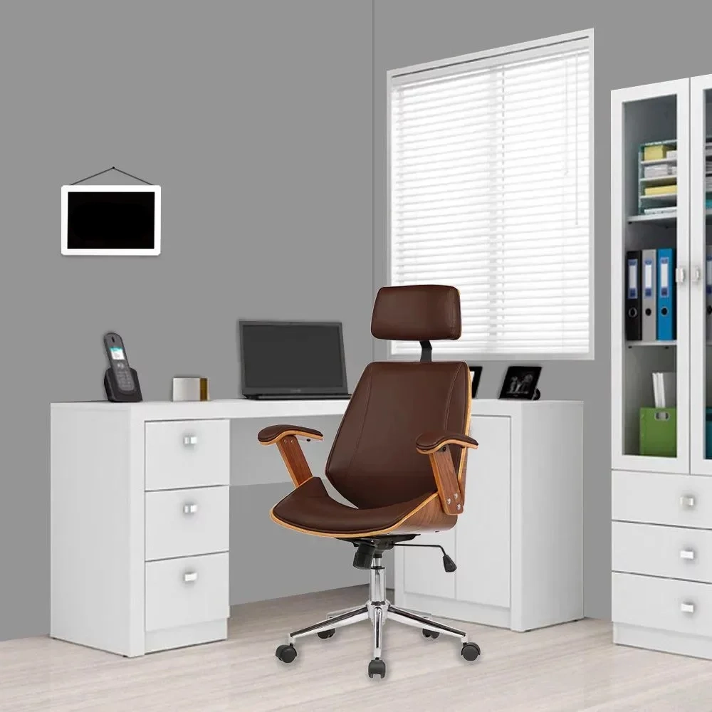 Cadeira de Escritório Presidente Giratória Madeira Liziê R02 Sintético Marrom - Mpozenato