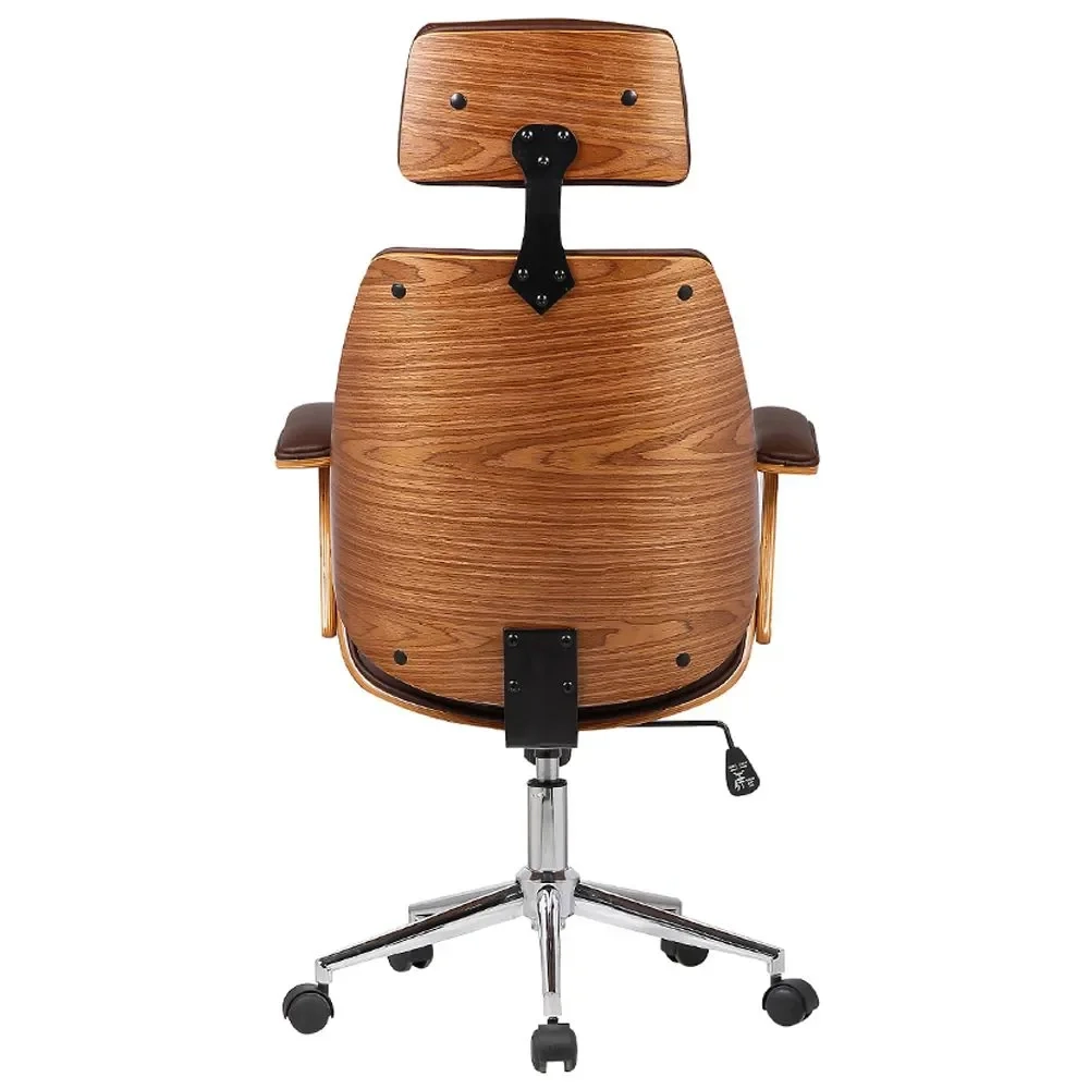Cadeira de Escritório Presidente Giratória Madeira Liziê R02 Sintético Marrom - Mpozenato