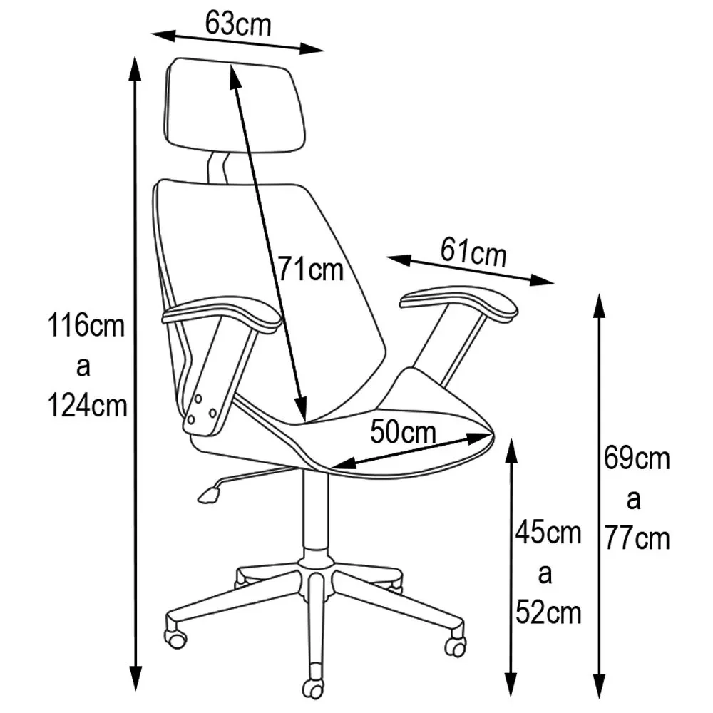 Cadeira de Escritório Presidente Giratória Madeira Liziê R02 Sintético Marrom - Mpozenato