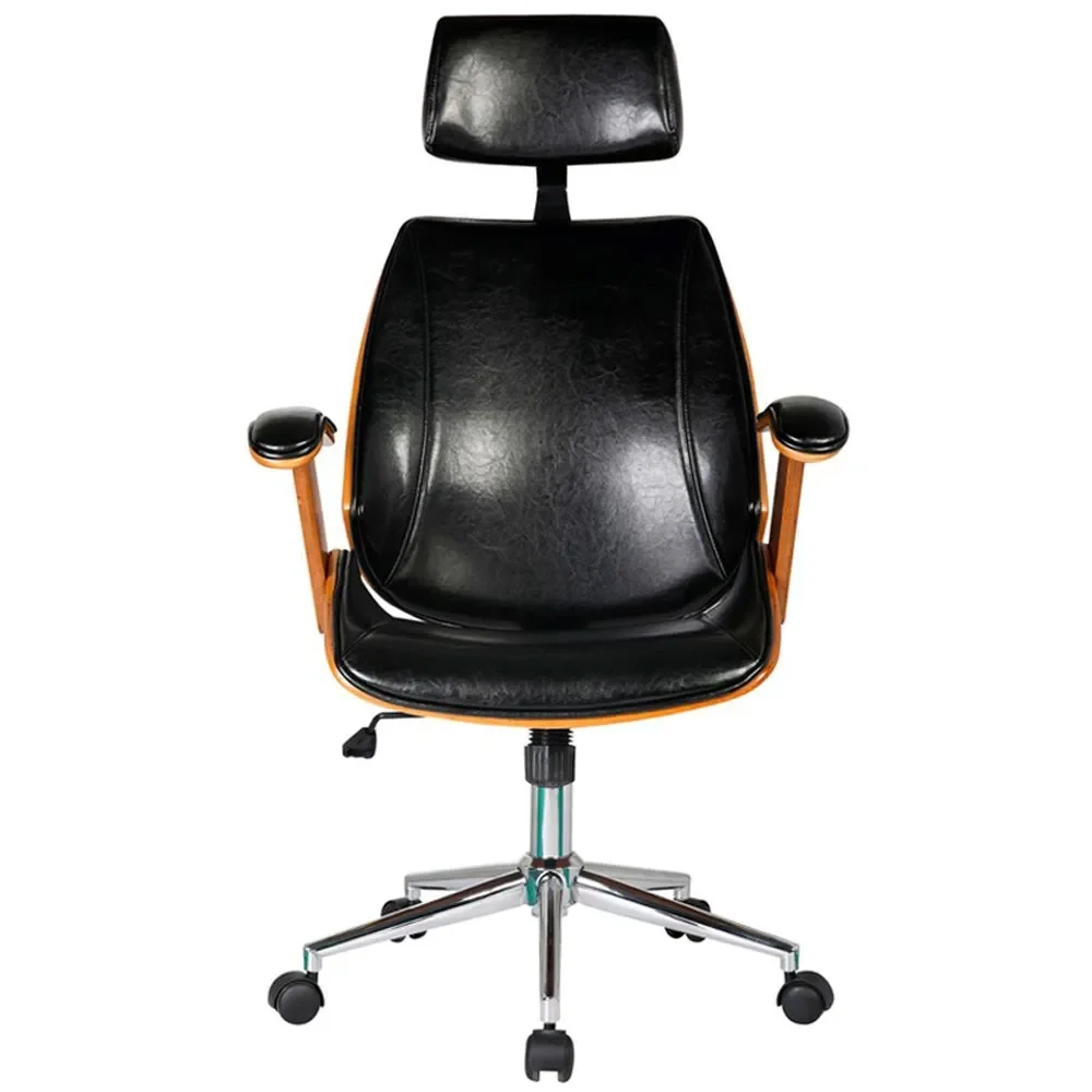 Cadeira de Escritório Presidente Giratória Madeira Liziê R02 Sintético Preto - Mpozenato