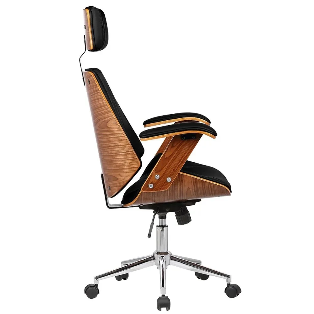 Cadeira de Escritório Presidente Giratória Madeira Liziê R02 Sintético Preto - Mpozenato