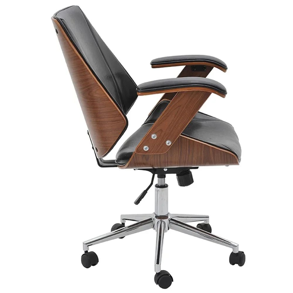 Kit 2 Cadeiras de Escritório Diretor Giratória Liziê R02 Madeira Sintético Marrom/Preto - Mpozenato