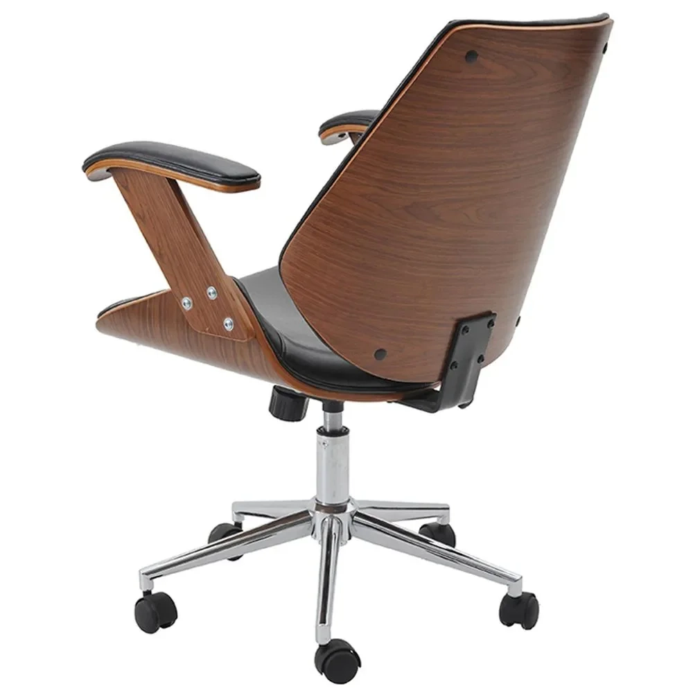 Kit 2 Cadeiras de Escritório Diretor Giratória Liziê R02 Madeira Sintético Marrom/Preto - Mpozenato