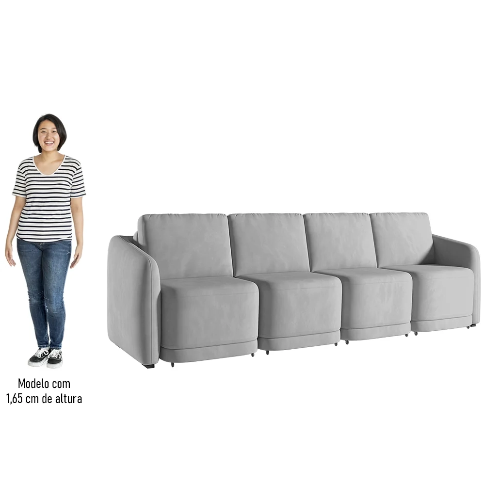 Sofá Cama Casal para Sala 316cm Polska Z08 Veludo Cinza - Mpozenato
