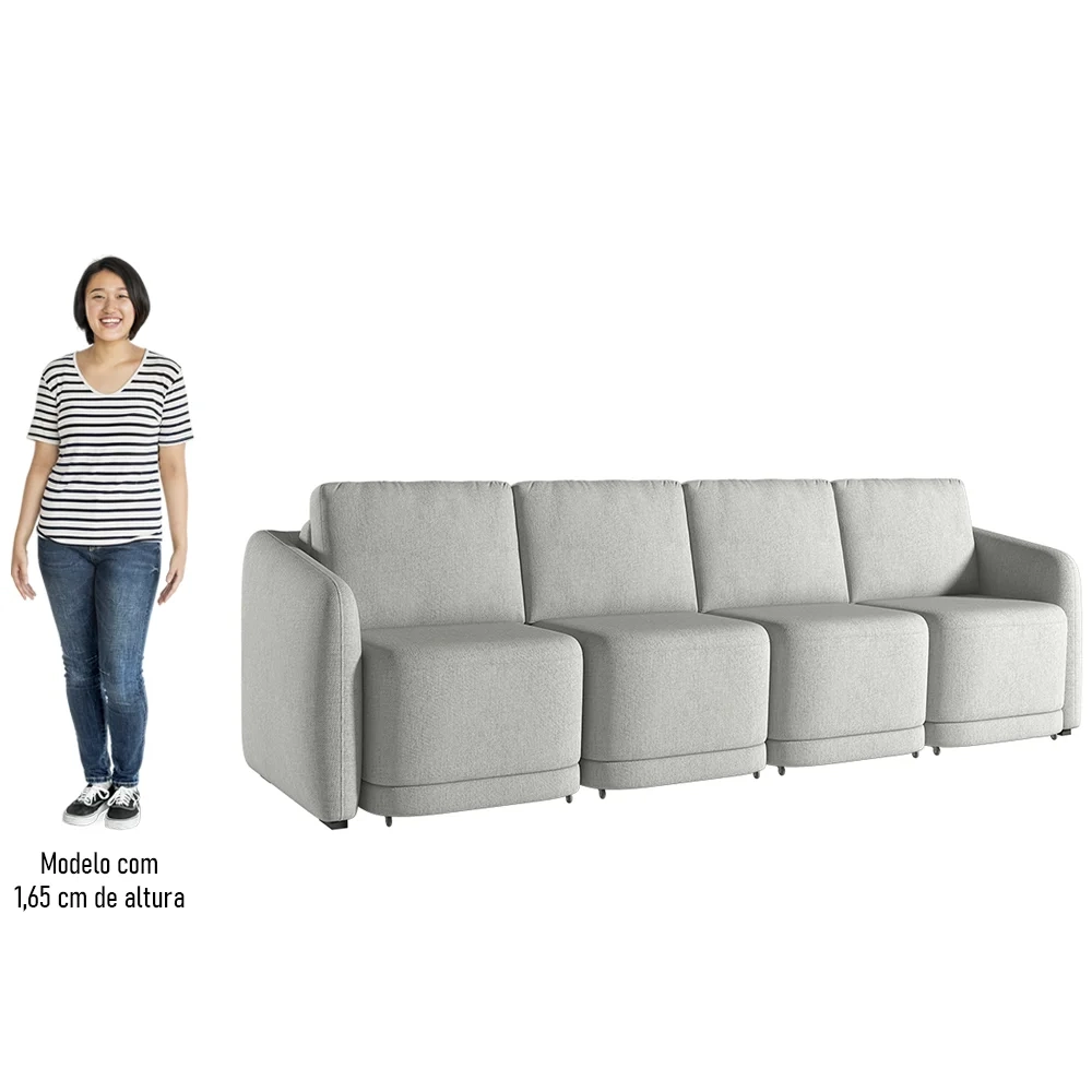 Sofá Cama Casal para Sala 356cm Polska Z08 Linho Cinza - Mpozenato