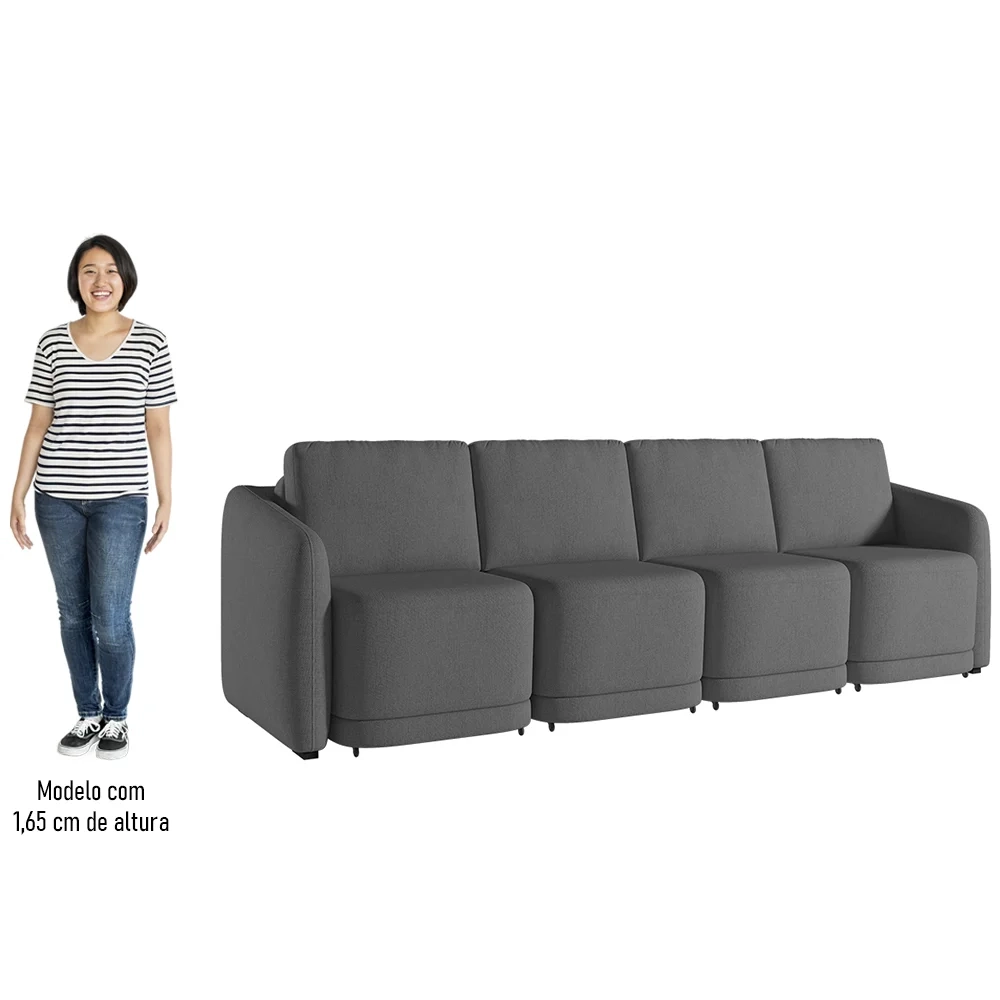 Sofá Cama Casal para Sala 356cm Polska Z08 Linho Cinza Escuro - Mpozenato