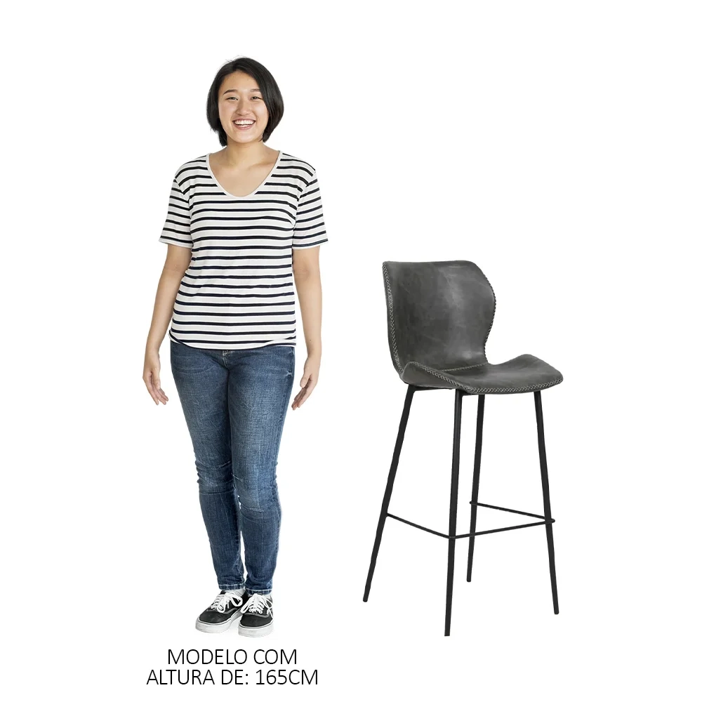 Kit 4 Banquetas Alta com Encosto para Bancada Cozinha Penha R02 Sintético Cinza Grafite - Mpozenato