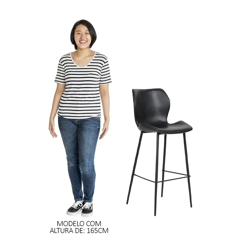 Kit 4 Banquetas Alta com Encosto para Bancada Cozinha Penha R02 Sintético Preto - Mpozenato