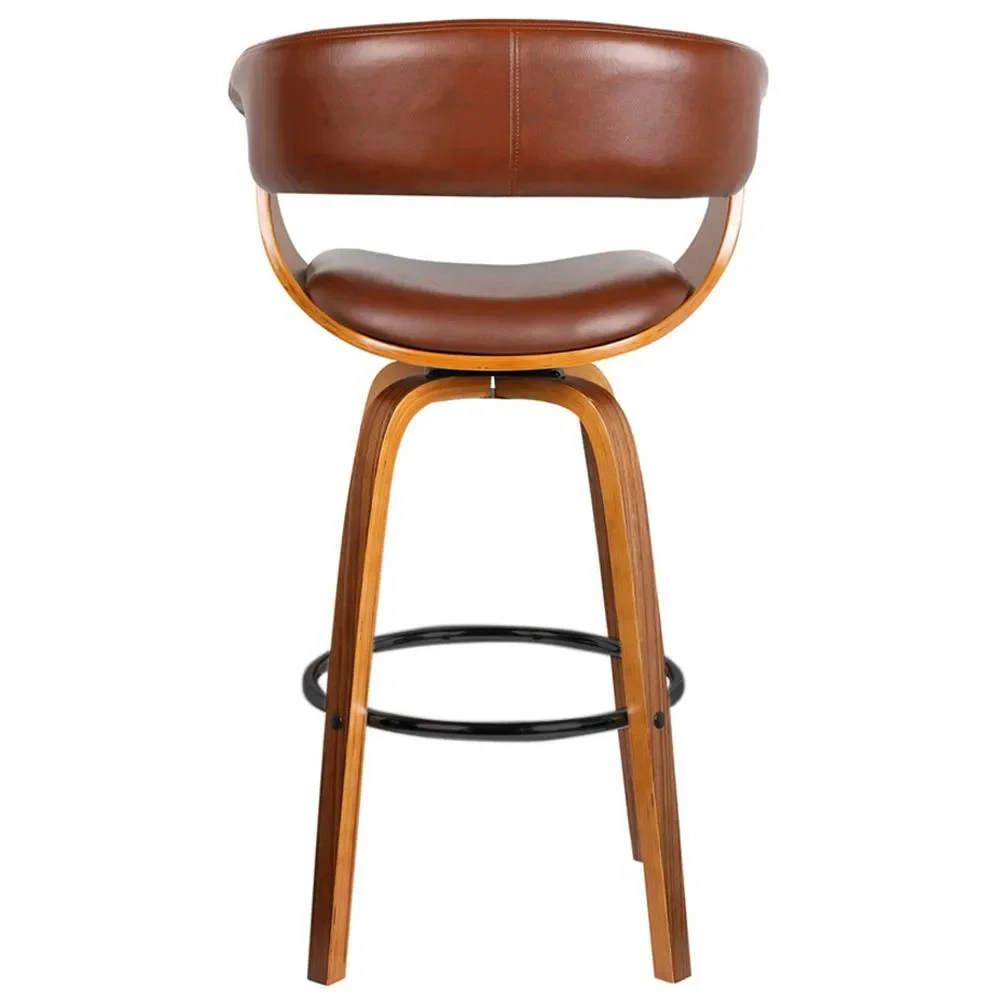 Kit 4 Banquetas Giratória Alta com Encosto Base Madeira Ravi R02 Sintético Marrom - Mpozenato