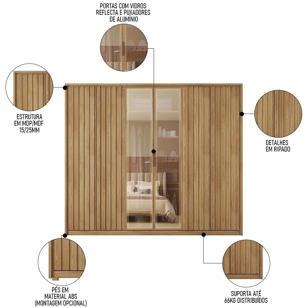 Guarda Roupa Casal 6 Portas 4 Gavetas Turium C01 Buriti - Mpozenato