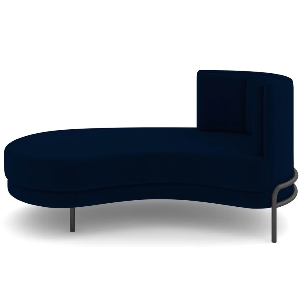 Chaise Longue Divã 164cm Braço Direito Logus D06 Veludo Azul - Mpozenato