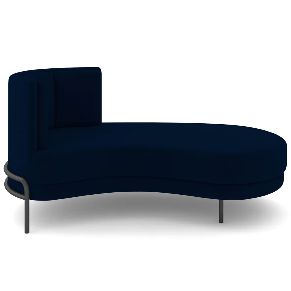 Chaise Longue Divã 164cm Braço Esquerdo Logus D06 Veludo Azul - Mpozenato