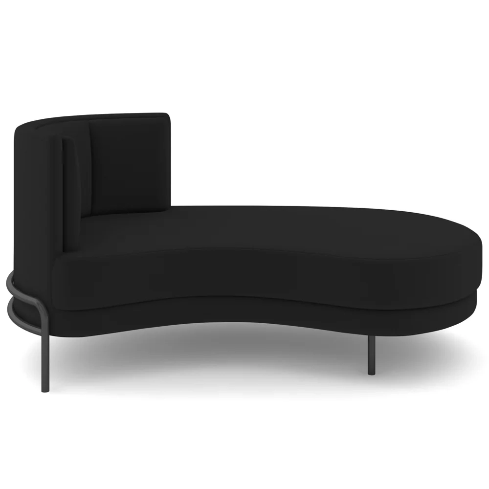 Chaise Longue Divã 164cm Braço Esquerdo Logus D06 Veludo Preto - Mpozenato