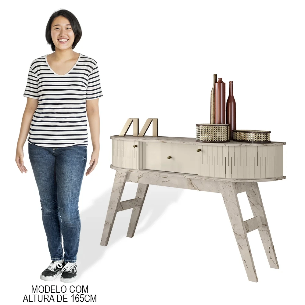 Aparador para Sala de Estar 136cm Pés Retrô Gil Z10 Calacata/Off White - Mpozenato