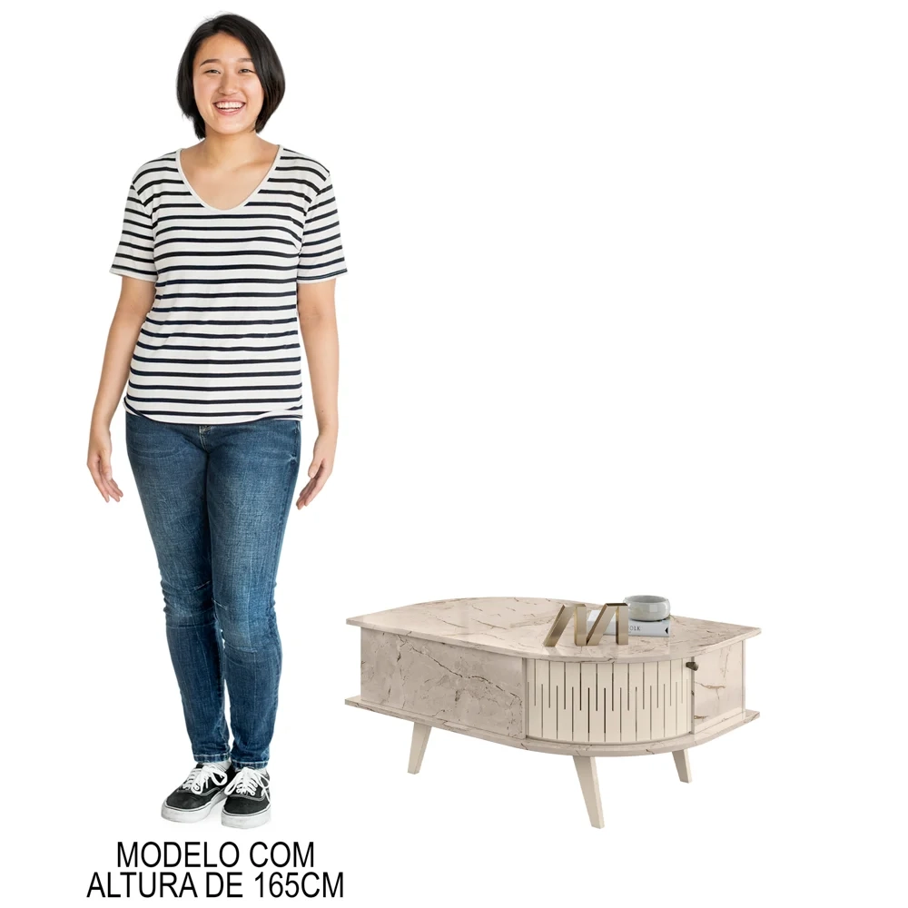 Mesa de Centro Moderna para Sala 90cm Indy Z10 Calacata/Off White - Mpozenato