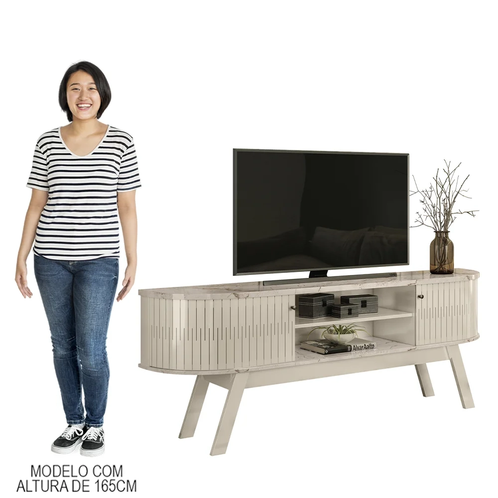 Rack Bancada para TV 75 Pol 183cm Alícia Z10 Calacata/Off White - Mpozenato