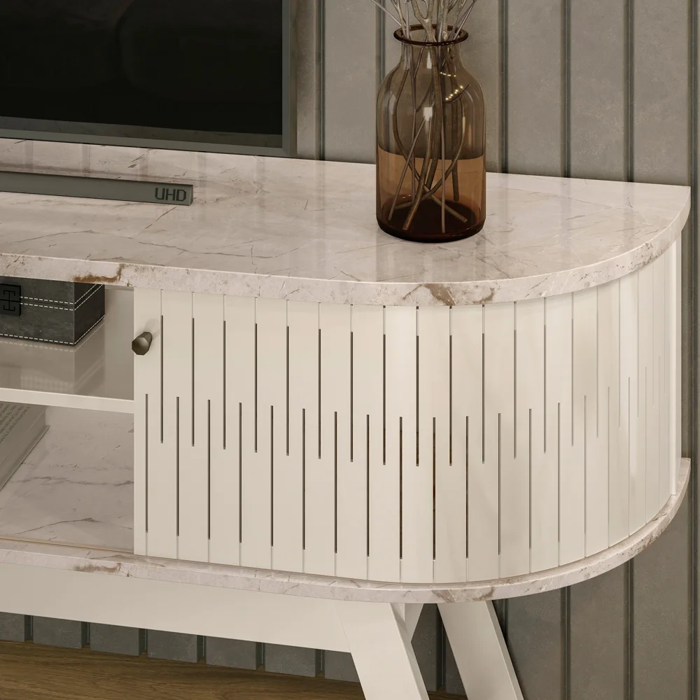 Rack Bancada para TV 75 Pol 183cm Alícia Z10 Calacata/Off White - Mpozenato