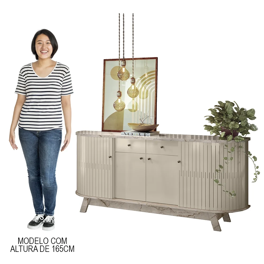 Balcão Buffet para Sala de Jantar 183cm Mônica Z10 Calacata/Off White - Mpozenato