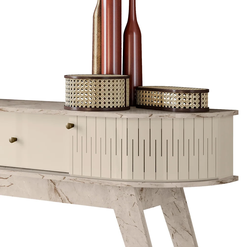 Aparador para Sala de Estar Gil e Mesa de Centro Indy Z10 Calacata/Off White - Mpozenato