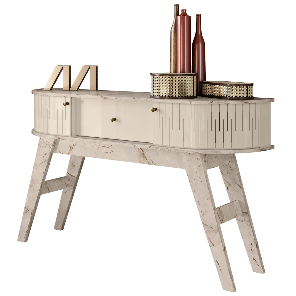 Aparador para Sala de Estar Gil e Mesa de Centro Indy Z10 Calacata/Off White - Mpozenato