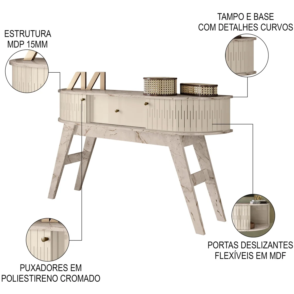 Aparador para Sala de Estar Gil e Mesa de Centro Indy Z10 Calacata/Off White - Mpozenato
