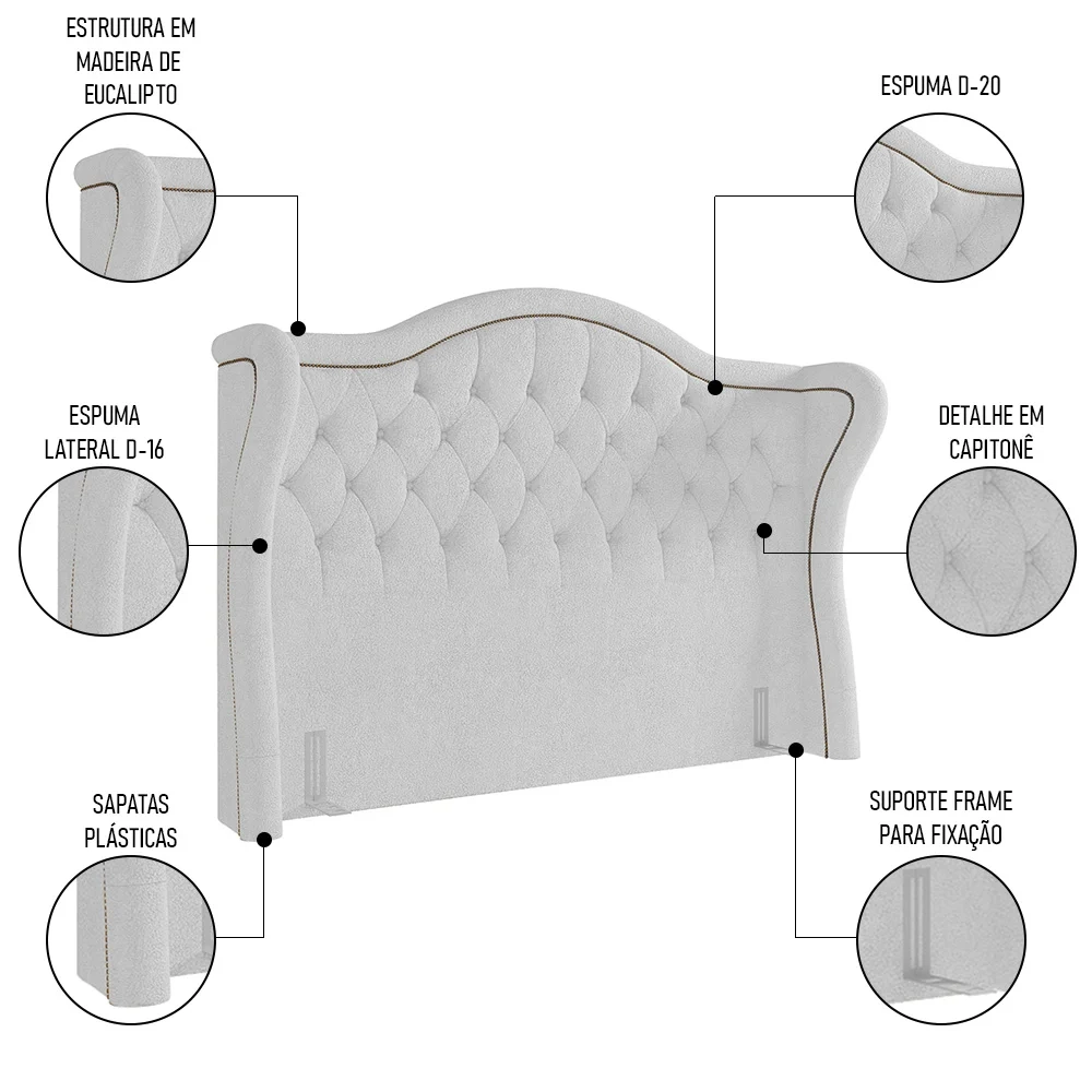 Cabeceira Cama Box Casal 140cm Antibes Z37 Boucle Branco - Mpozenato