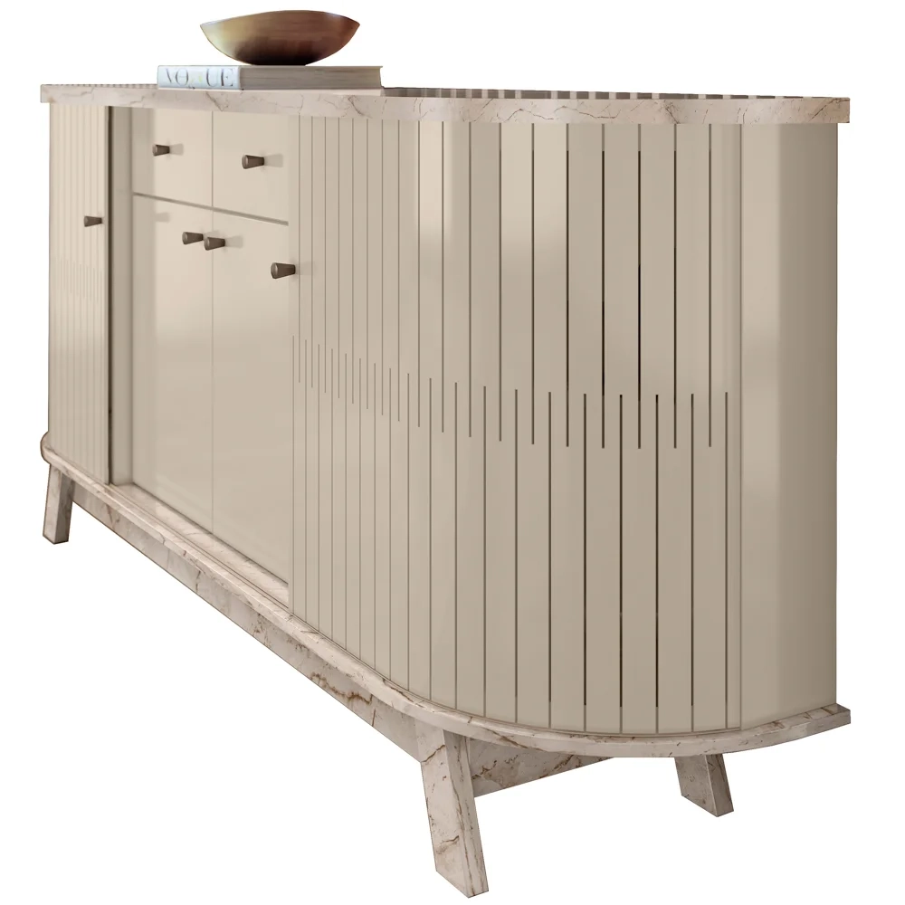 Balcão Buffet Mônica 183cm e Cristaleira Melina Z10 Calacata/Off White - Mpozenato