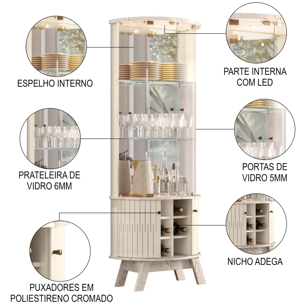 Balcão Buffet Mônica 183cm e Cristaleira Melina Z10 Calacata/Off White - Mpozenato