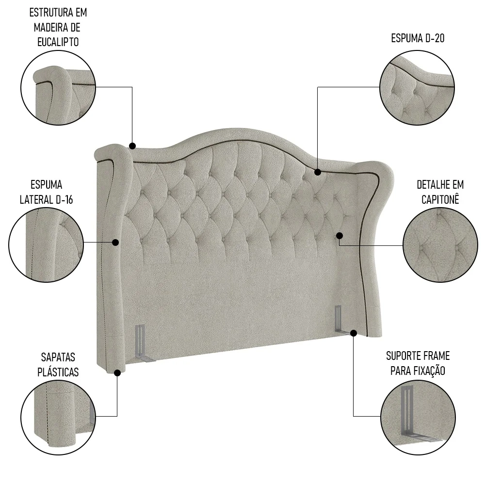 Cabeceira Cama Box Casal Queen 160cm Antibes Z37 Boucle Cru - Mpozenato