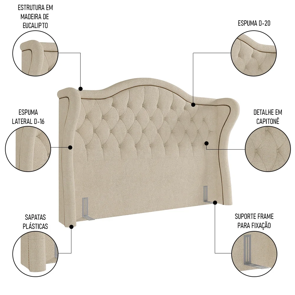 Cabeceira Cama Box Casal King 195cm Antibes Z37 Boucle Bege - Mpozenato