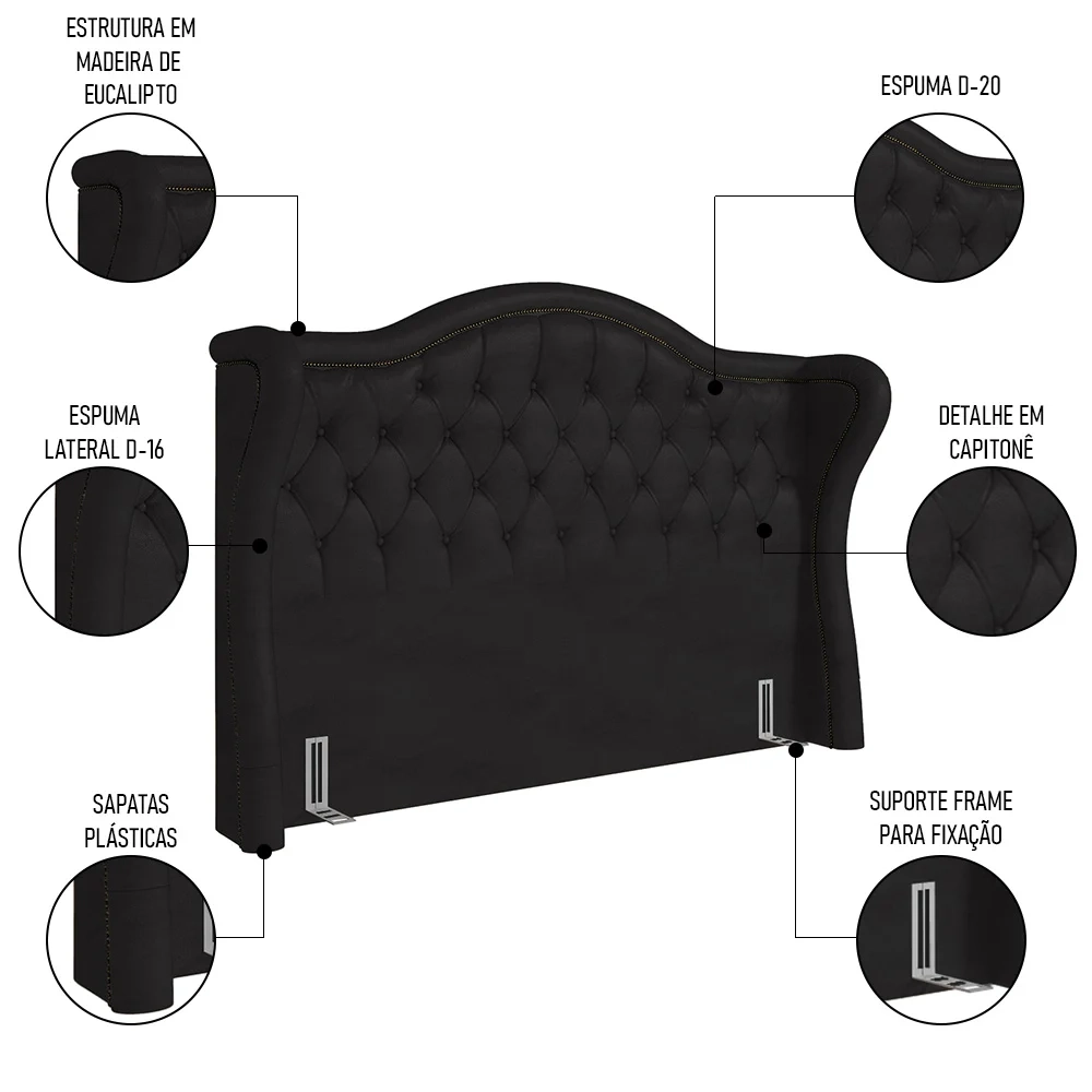 Cabeceira Cama Box Casal King 195cm Antibes Z37 Sintético Preto - Mpozenato