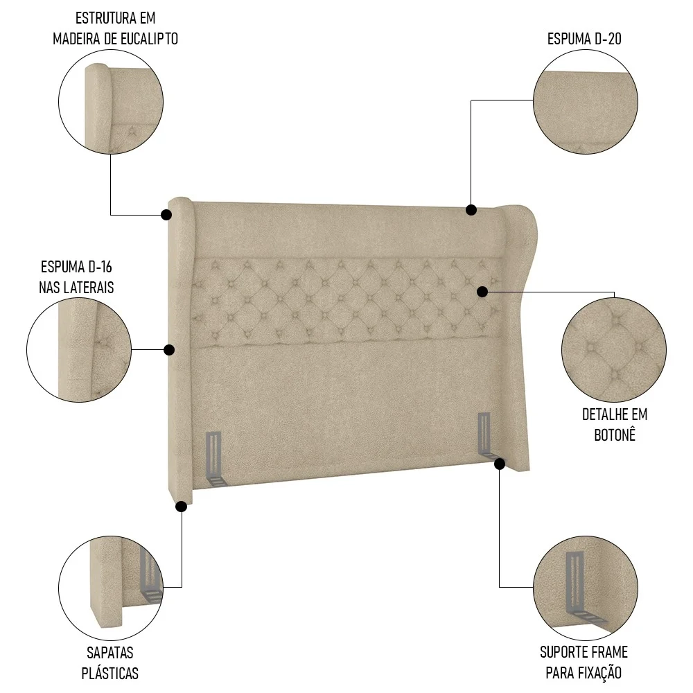Cabeceira Cama Box Casal 140cm Trinidad Z37 Boucle Bege - Mpozenato
