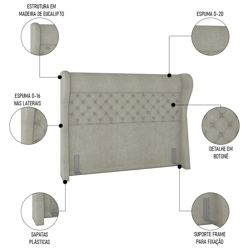 Cabeceira Cama Box Casal 140cm Trinidad Z37 Boucle Cru - Mpozenato