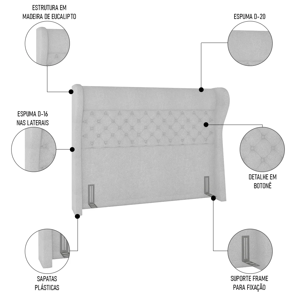 Cabeceira Cama Box Casal King 195cm Trinidad Z37 Boucle Branco - Mpozenato