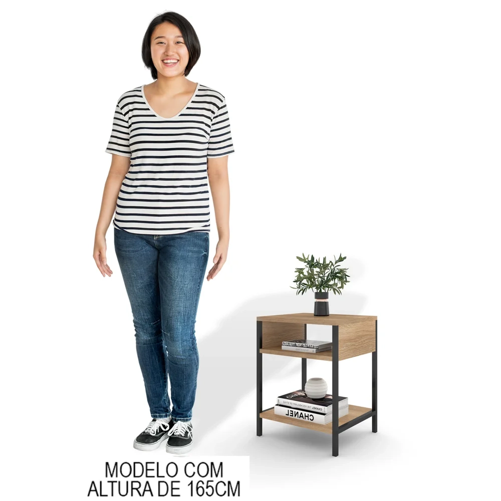 Mesa de Cabeceira Estilo Industrial Plaza L03 Castanho - Mpozenato