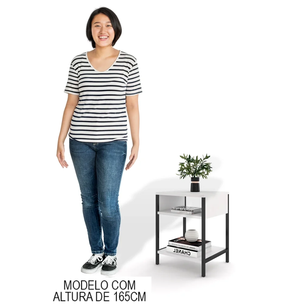 Kit 2 Mesas de Cabeceira Estilo Industrial Plaza L03 Branco - Mpozenato