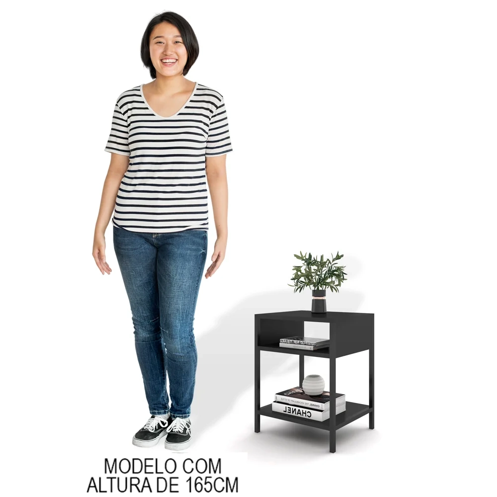 Kit 2 Mesas de Cabeceira Estilo Industrial Plaza L03 Preto - Mpozenato