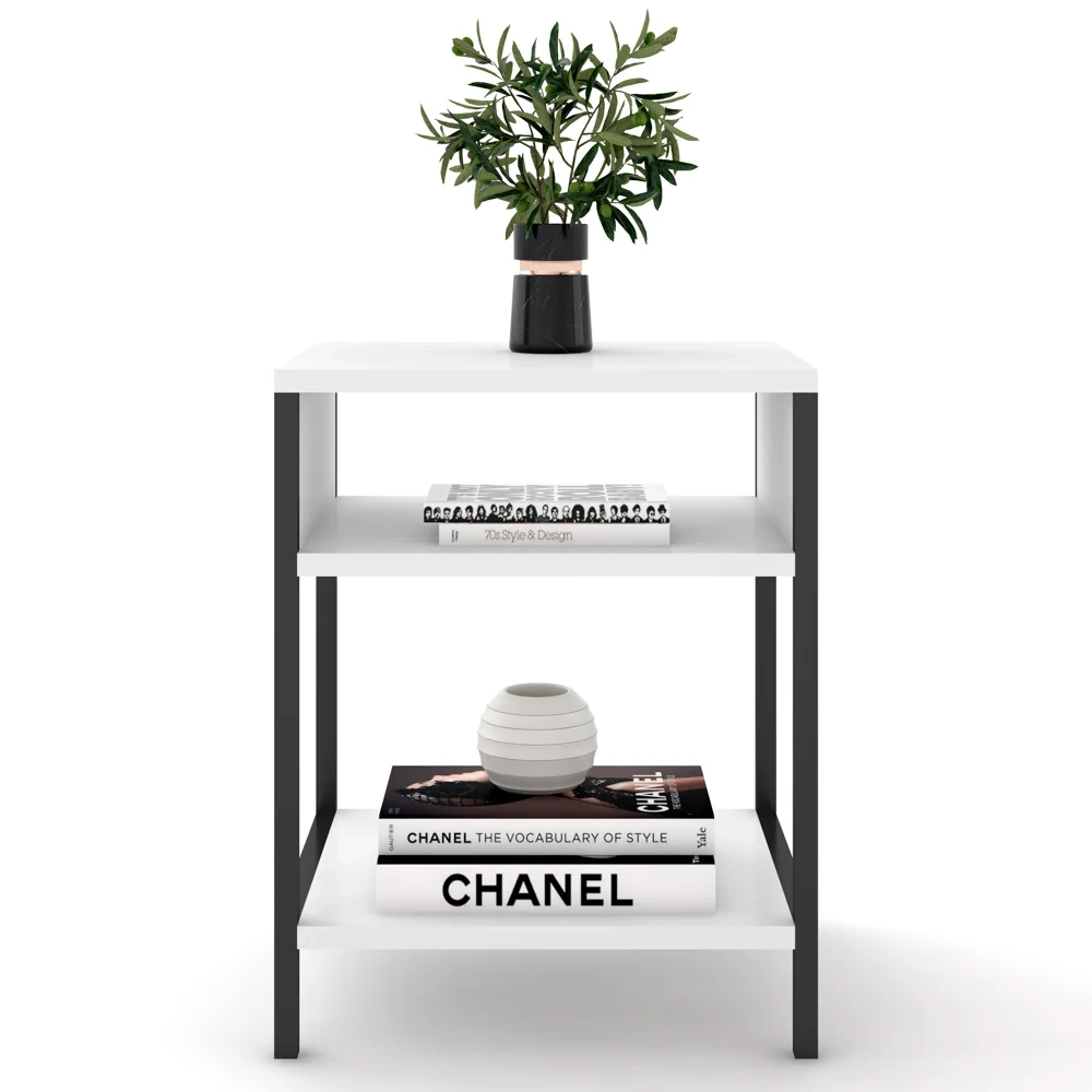 Mesa de Cabeceira Estilo Industrial Plaza L03 Branco - Mpozenato